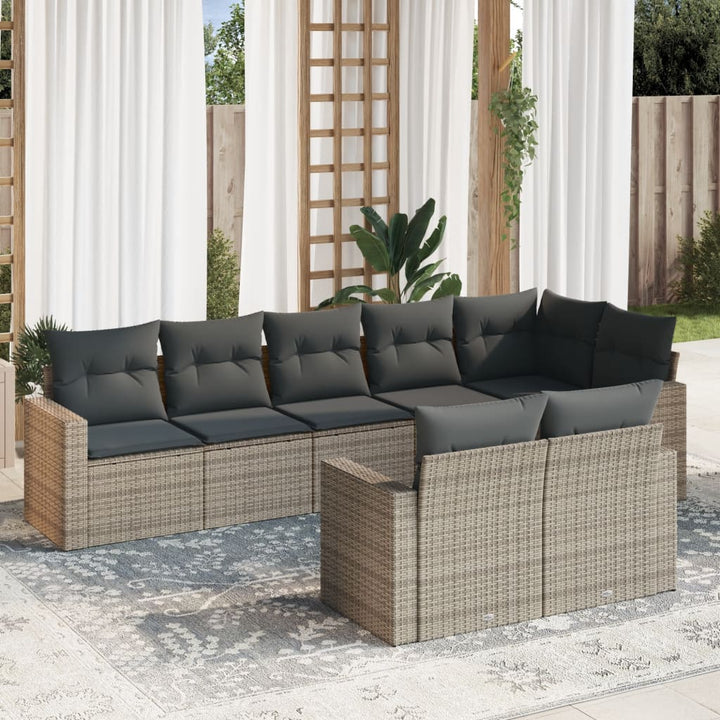 8-tlg. Garten-Sofagarnitur mit Kissen Grau Poly Rattan