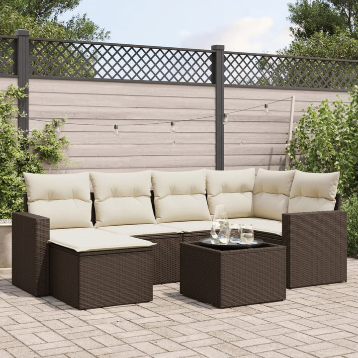 7-tlg. Garten-Sofagarnitur mit Kissen Braun Poly Rattan