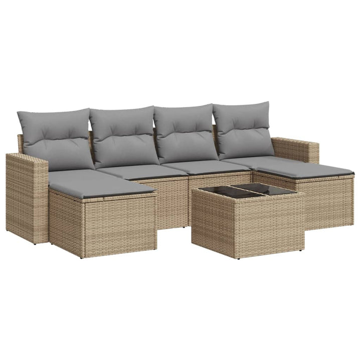 7-tlg. Garten-Sofagarnitur mit Kissen Beige Poly Rattan