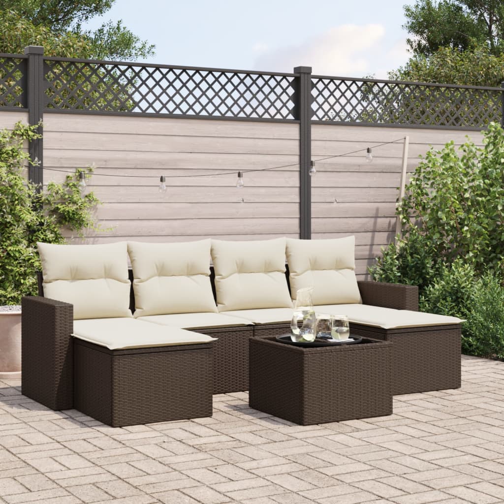 7-tlg. Garten-Sofagarnitur mit Kissen Braun Poly Rattan