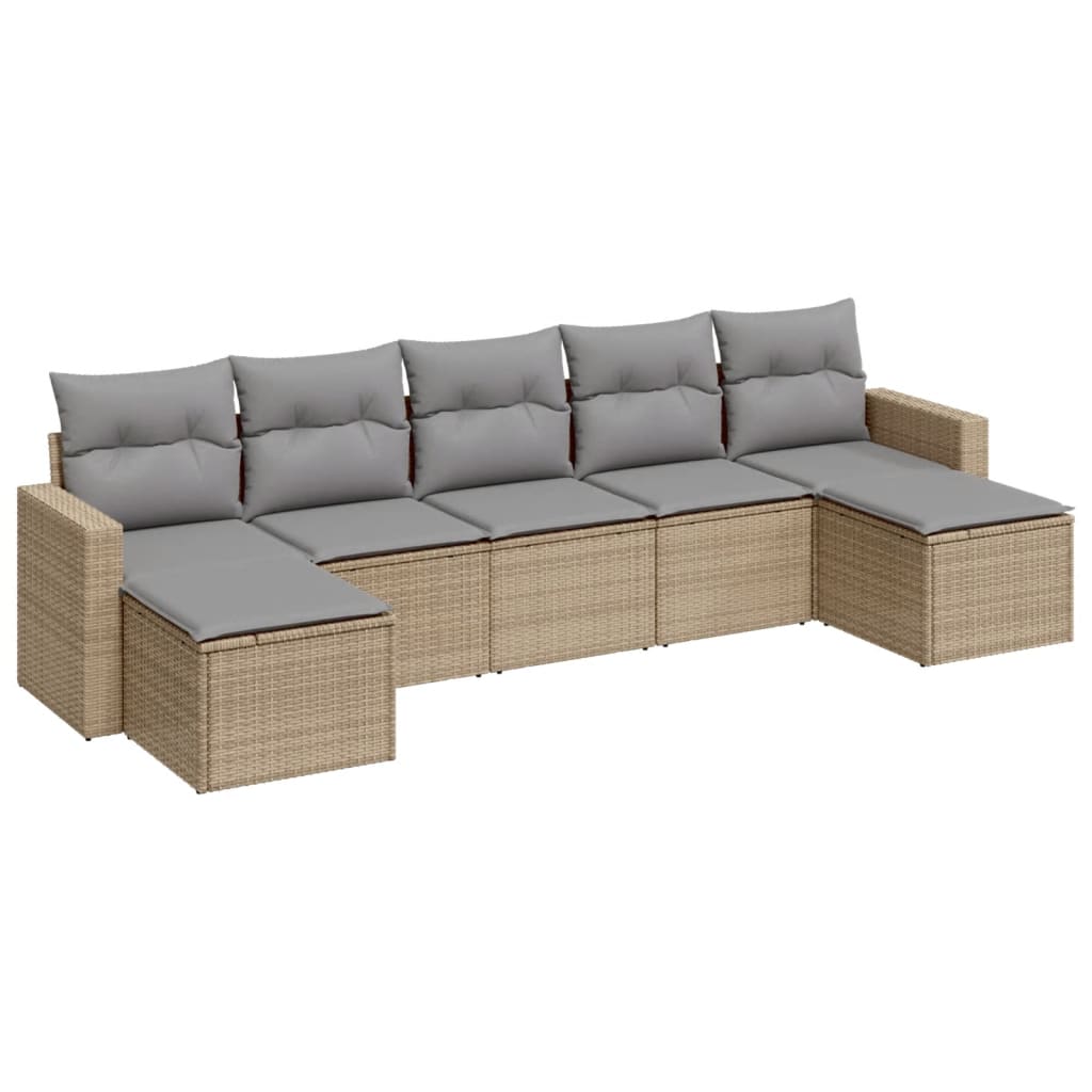 7-tlg. Garten-Sofagarnitur mit Kissen Beige Poly Rattan