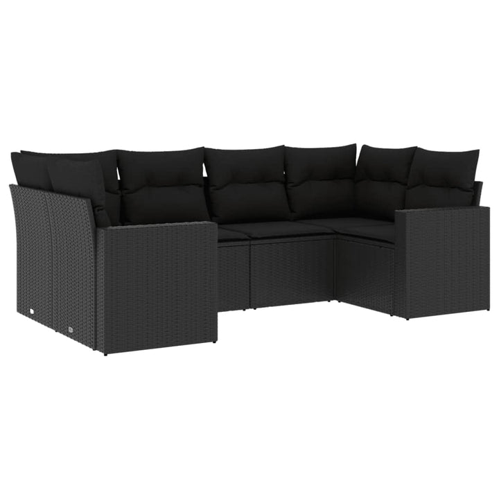 6-tlg. Garten-Sofagarnitur mit Kissen Schwarz Poly Rattan