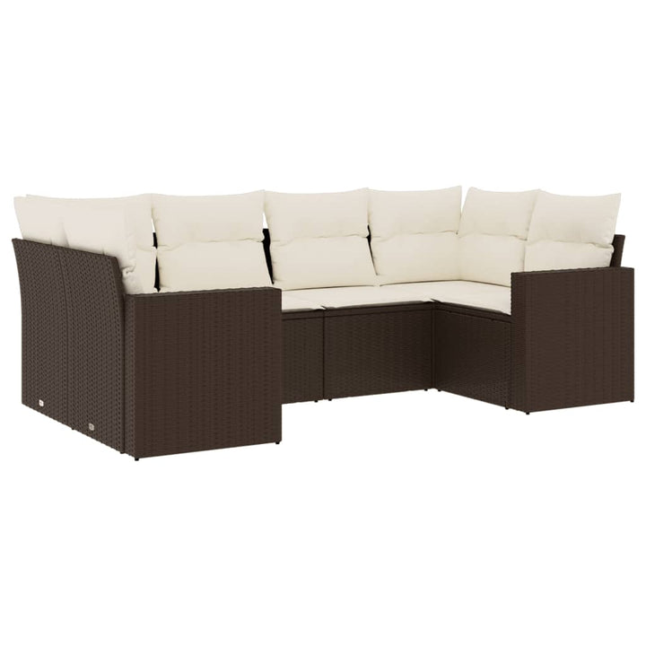 6-tlg. Garten-Sofagarnitur mit Kissen Braun Poly Rattan