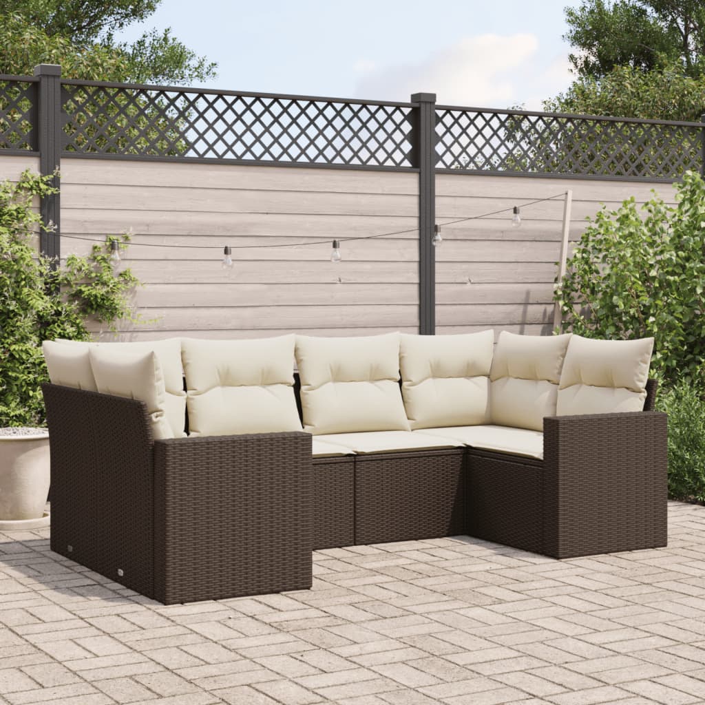 6-tlg. Garten-Sofagarnitur mit Kissen Braun Poly Rattan