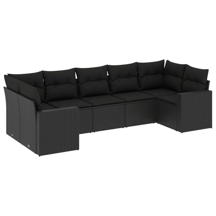 7-tlg. Garten-Sofagarnitur mit Kissen Schwarz Poly Rattan