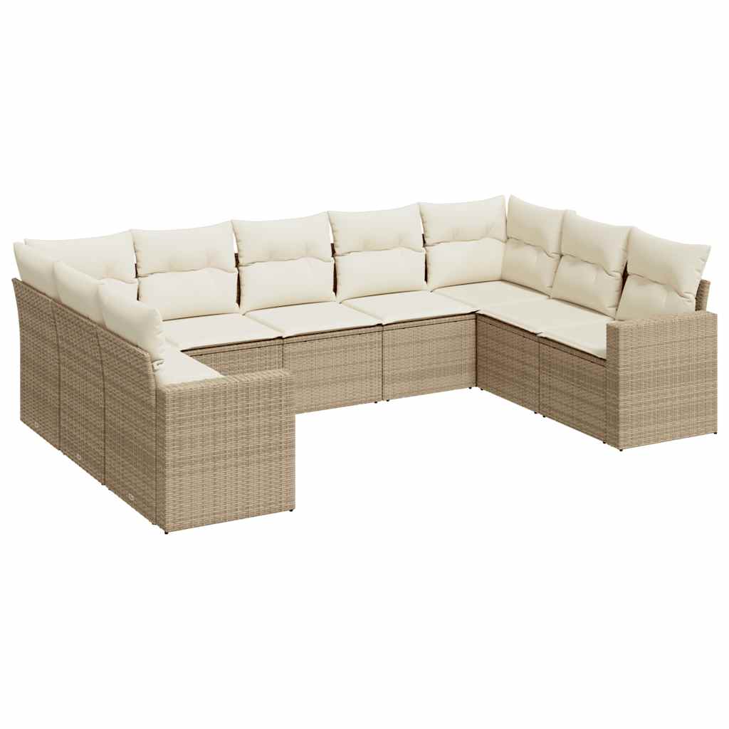 9-tlg. Garten-Sofagarnitur mit Kissen Beige Poly Rattan