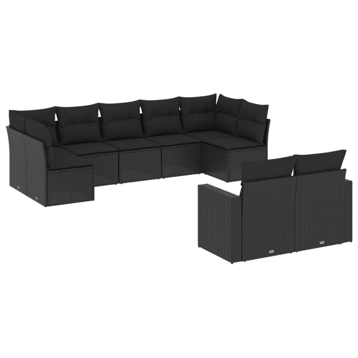 9-tlg. Garten-Sofagarnitur mit Kissen Schwarz Poly Rattan