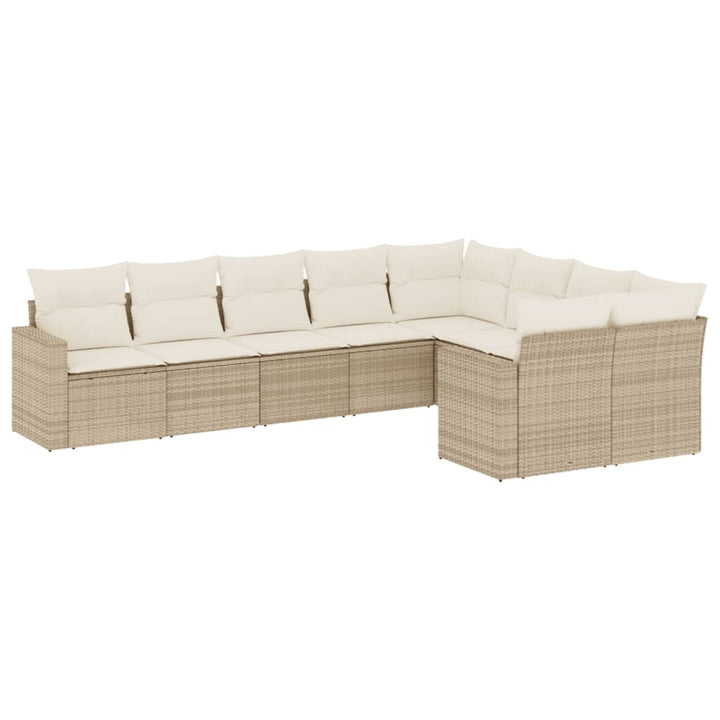 9-tlg. Garten-Sofagarnitur mit Kissen Beige Poly Rattan