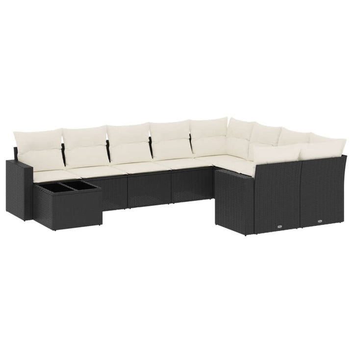 10-tlg. Garten-Sofagarnitur mit Kissen Schwarz Poly Rattan