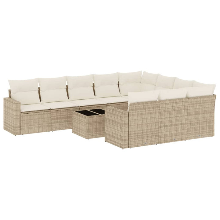 11-tlg. Garten-Sofagarnitur mit Kissen Beige Poly Rattan