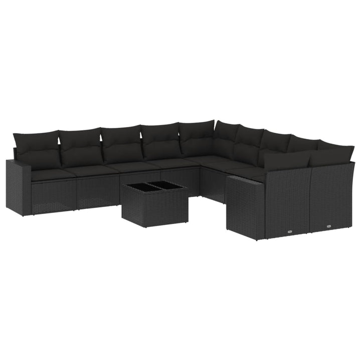 11-tlg. Garten-Sofagarnitur mit Kissen Schwarz Poly Rattan