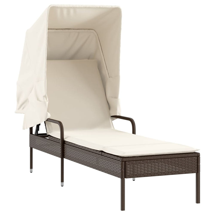 Sonnenliegen 2 Stk. mit Dach und Tisch Braun Poly Rattan