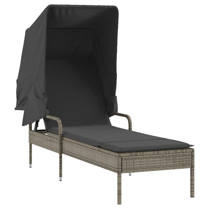 Sonnenliegen 2 Stk. mit Dach und Tisch Grau Poly Rattan