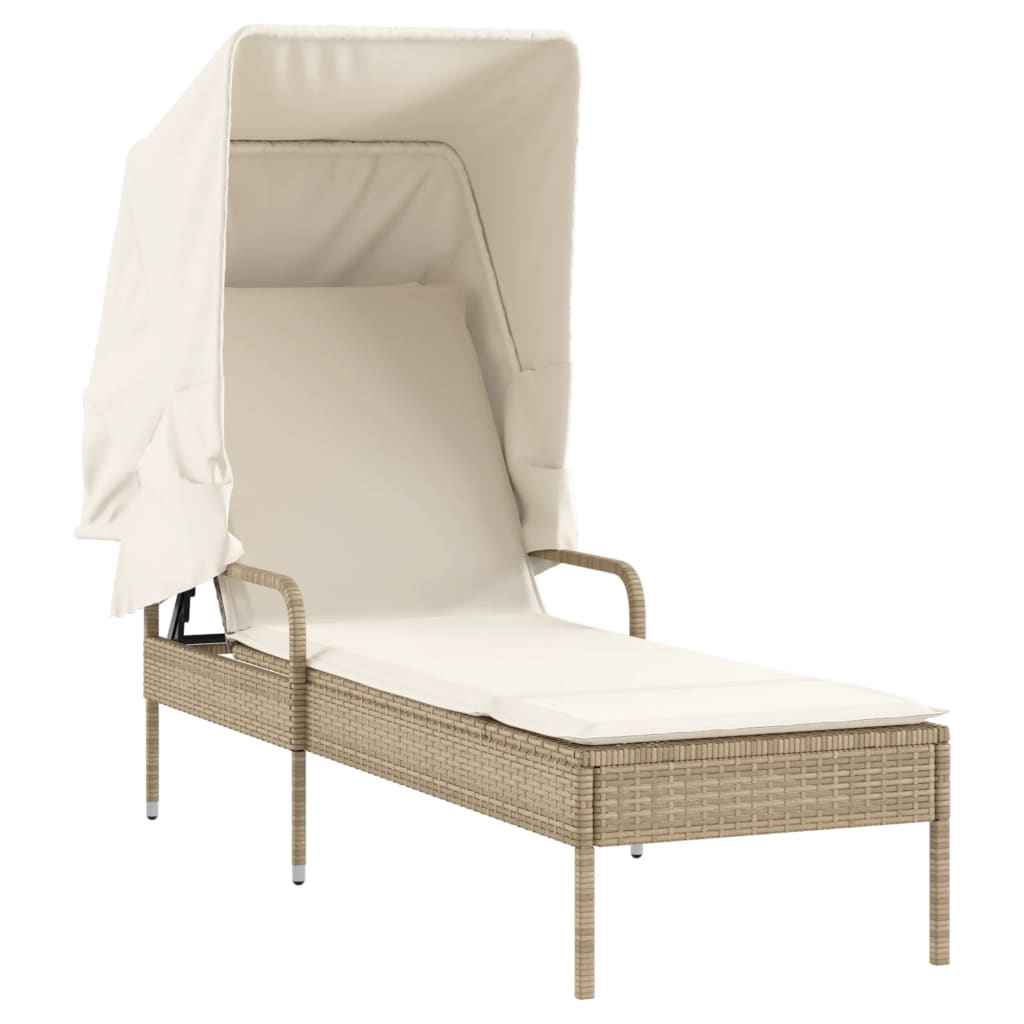 Sonnenliegen 2 Stk. mit Dach und Tisch Beige Poly Rattan