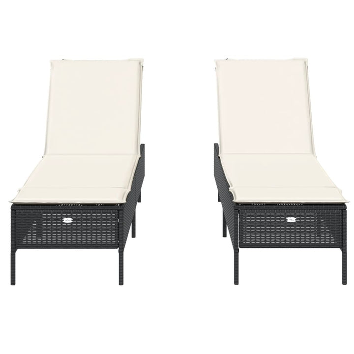 Sonnenliegen mit Auflagen 2 Stk. Schwarz Poly Rattan