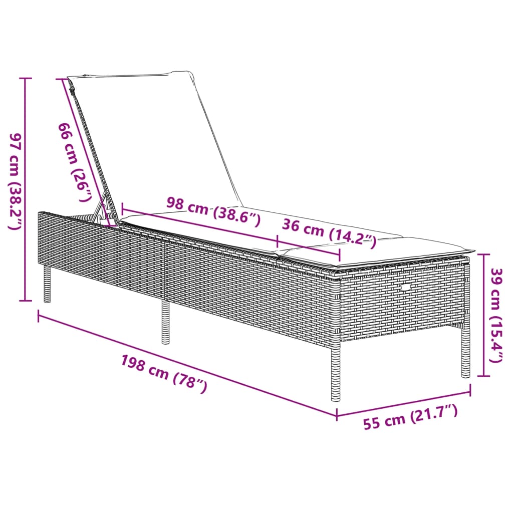 Sonnenliegen mit Auflagen 2 Stk. Braun Poly Rattan