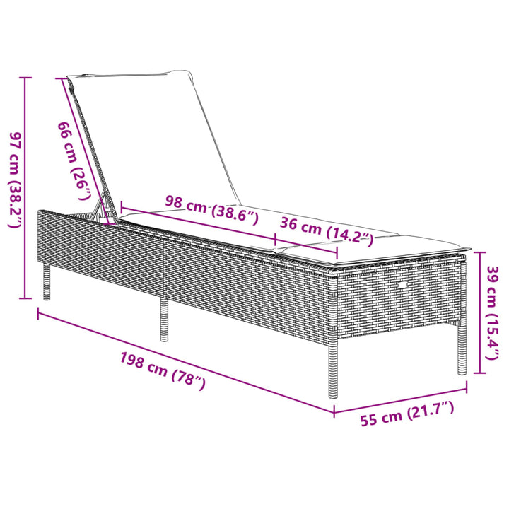 Sonnenliegen mit Auflagen 2 Stk. Hellgrau Poly Rattan