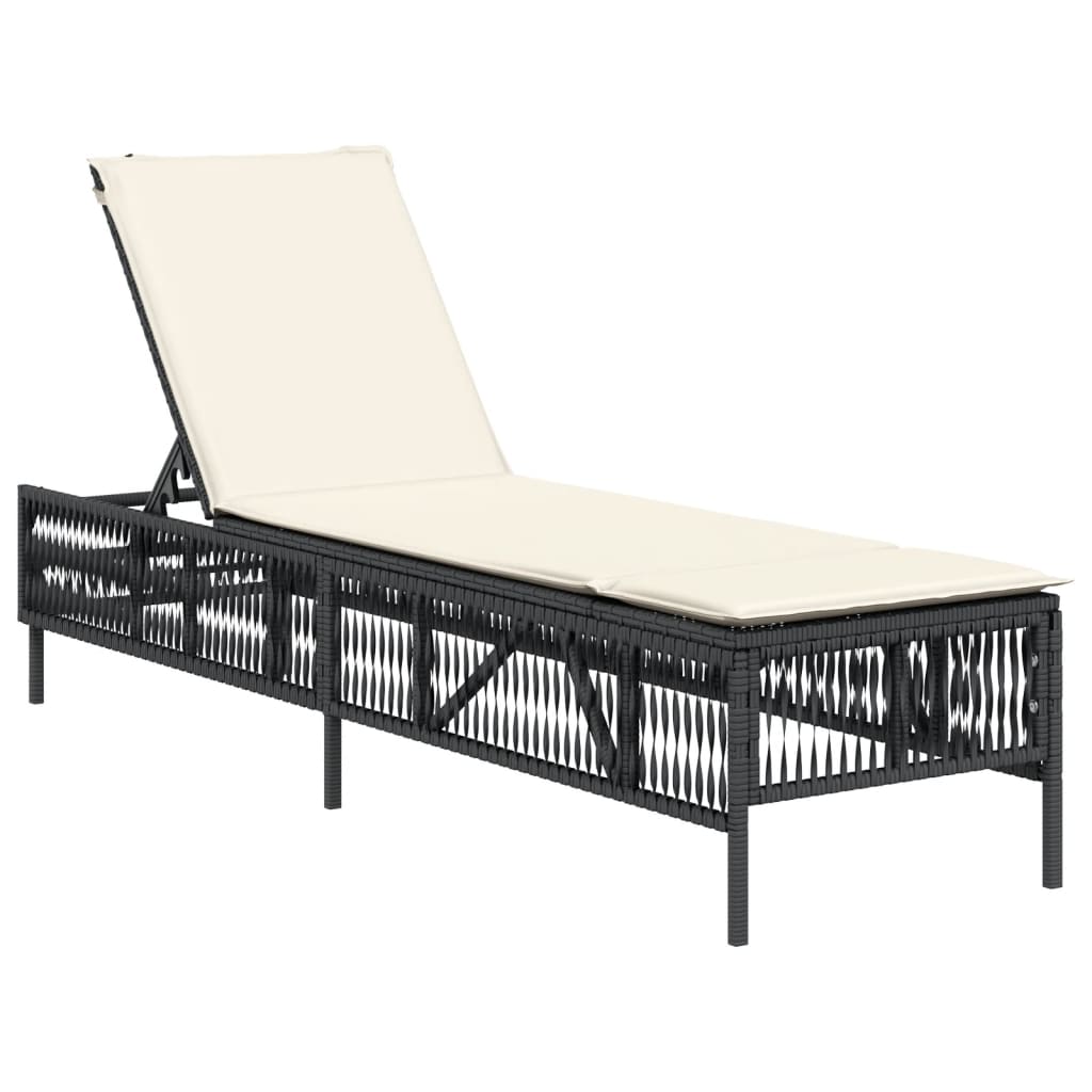 Sonnenliegen mit Auflagen 2 Stk. Schwarz Poly Rattan