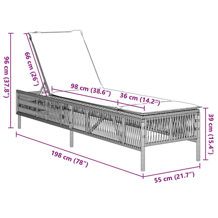 Sonnenliegen mit Auflagen 2 Stk. Schwarz Poly Rattan