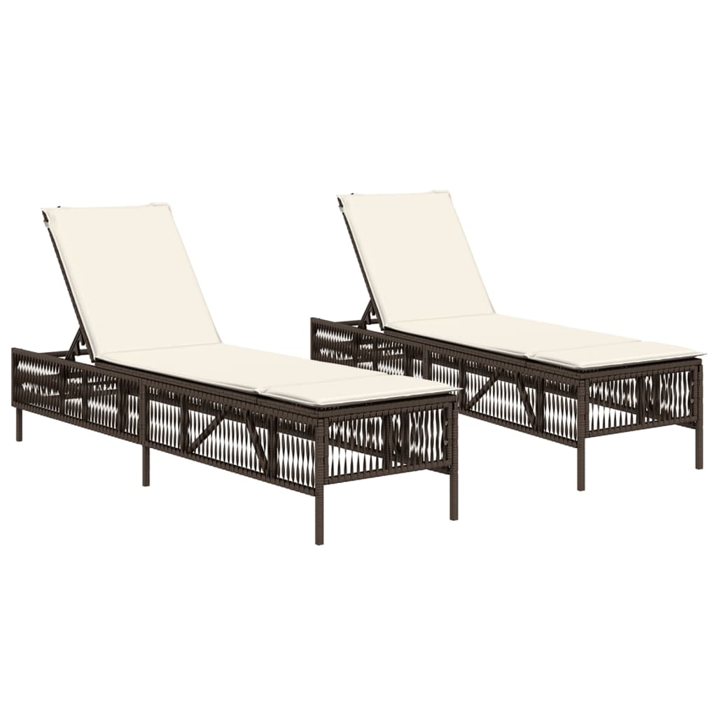 Sonnenliegen mit Auflagen 2 Stk. Braun Poly Rattan