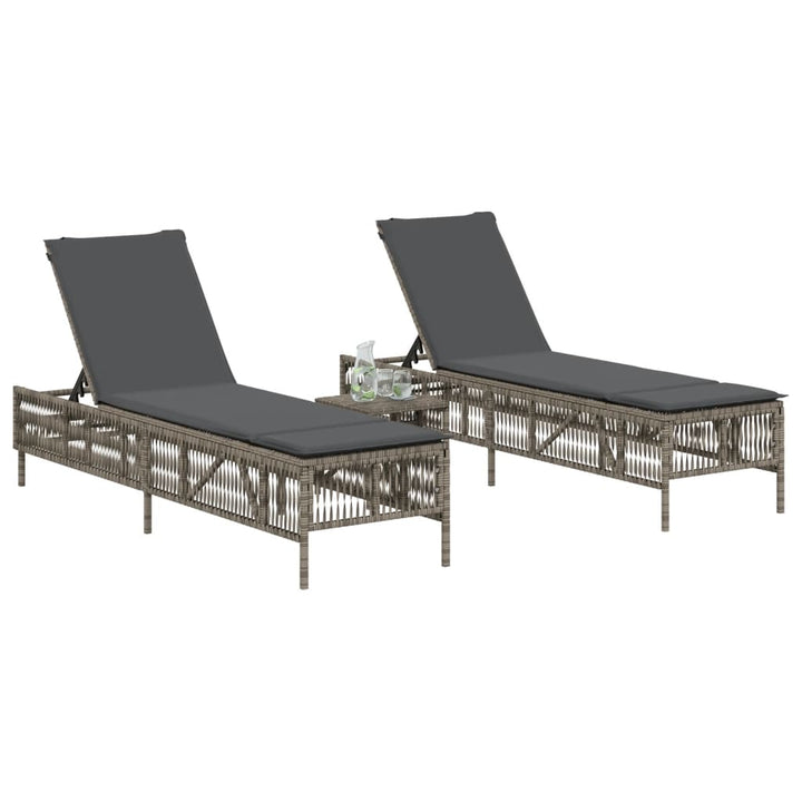 Sonnenliegen mit Auflagen 2 Stk. Grau Poly Rattan