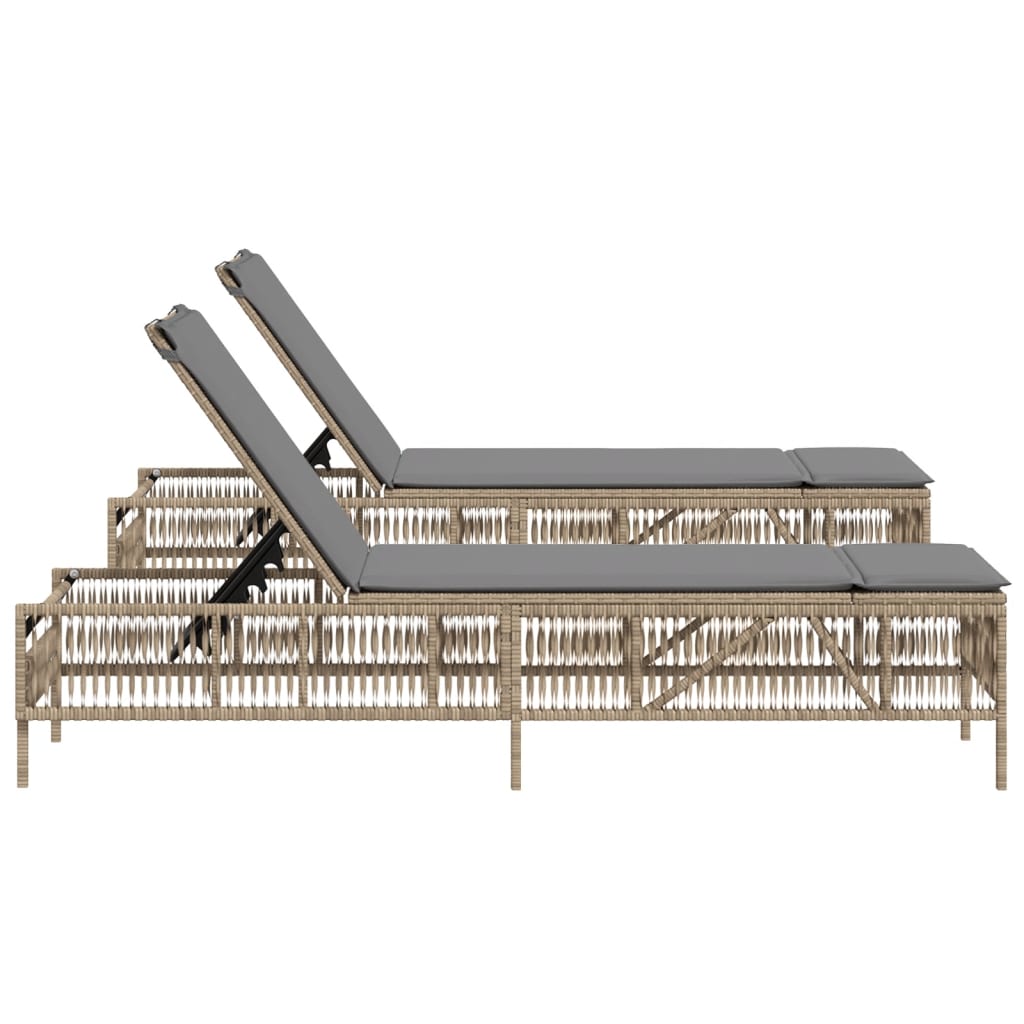 Sonnenliegen mit Auflagen 2 Stk. Beige Poly Rattan