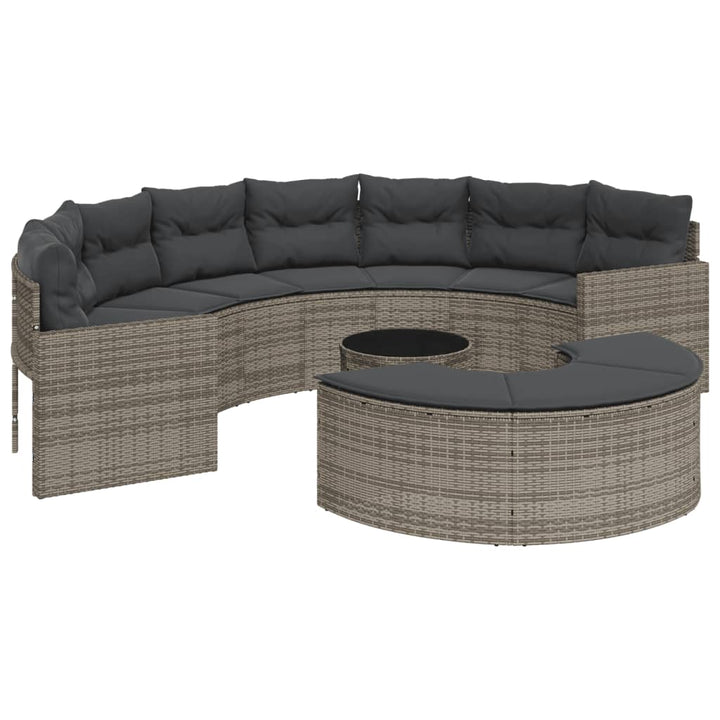 3-tlg. Garten-Sofagarnitur Halbrund Grau Poly Rattan