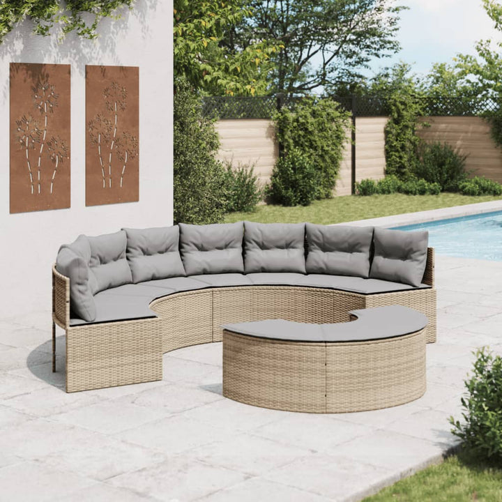 2-tlg. Garten-Sofagarnitur Halbrund Beige Poly-Rattan