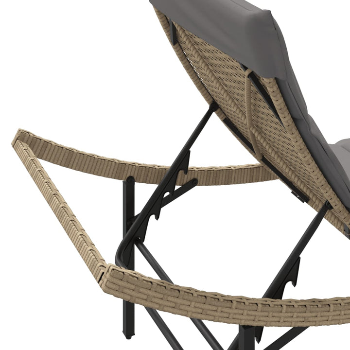 Sonnenliegen 2 Stk. mit Auflagen Beige Poly Rattan