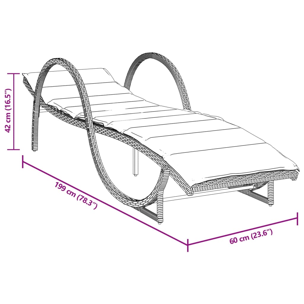 Sonnenliegen 2 Stk. mit Auflagen Grau Poly Rattan