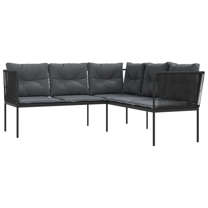 Gartensofa in L-Form mit Kissen Schwarz Stahl und Textilene