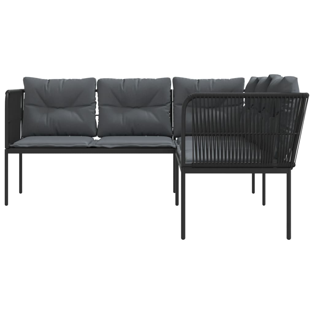 Gartensofa in L-Form mit Kissen Schwarz Stahl und Textilene