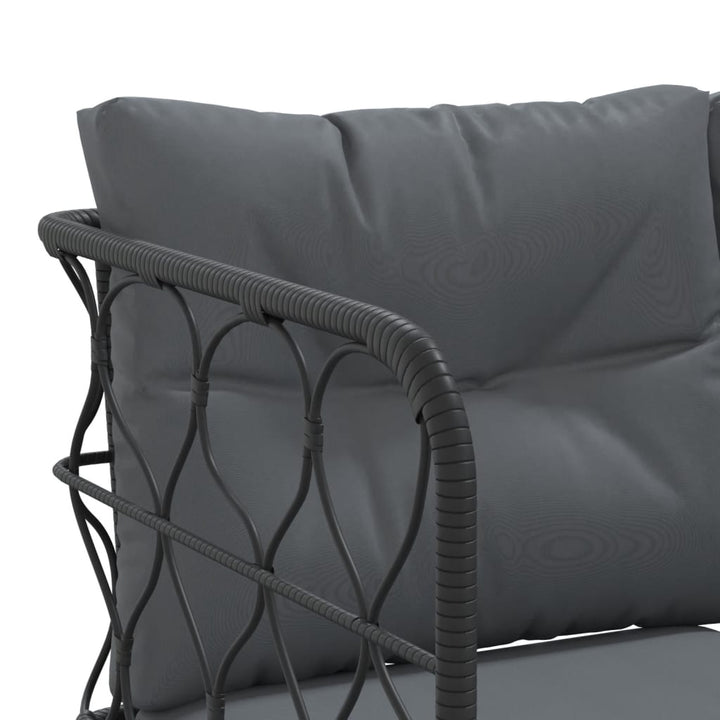 Gartensofa in L-Form mit Kissen Schwarz Stahl und Textilene