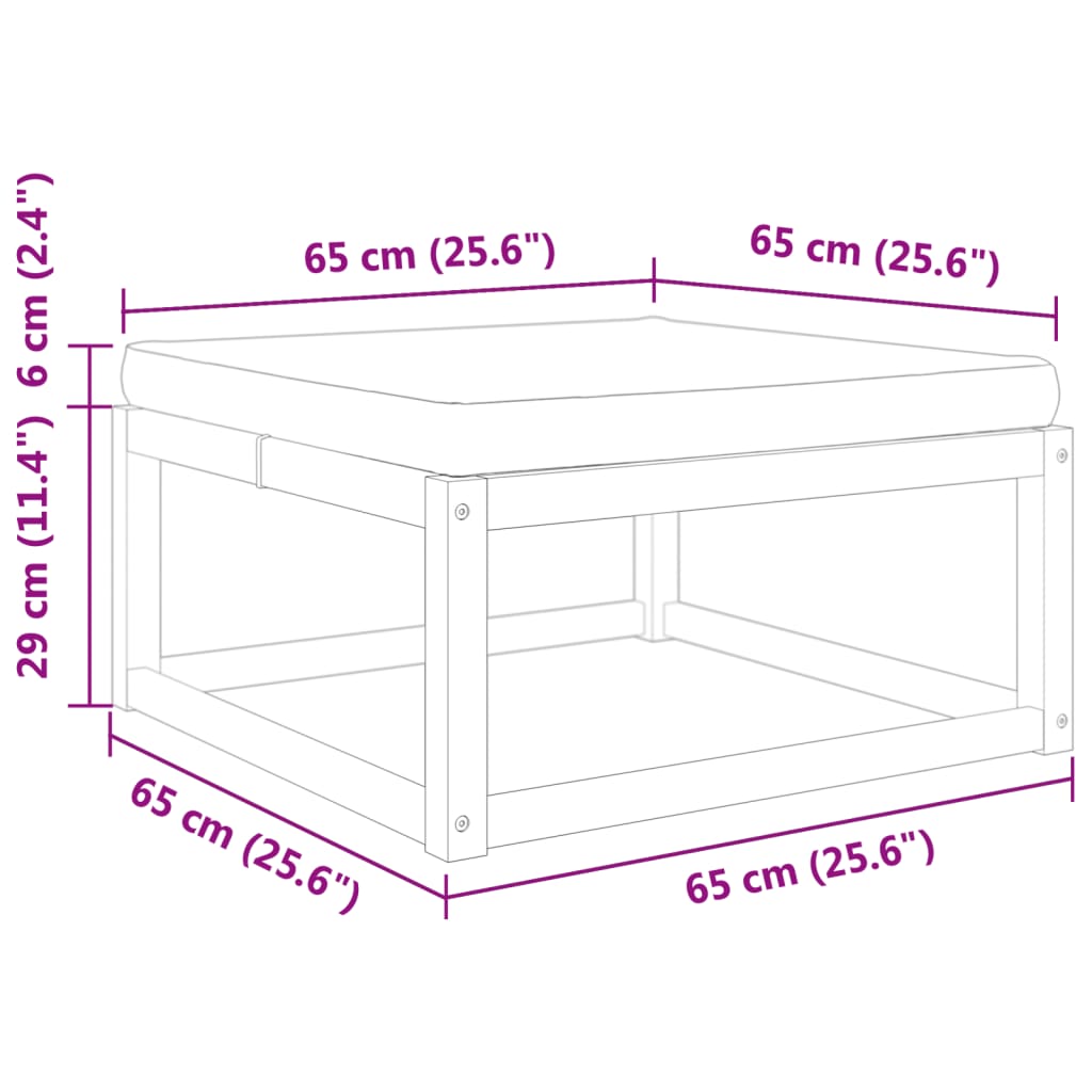 Taburete de jardín con cojín 65x65x29 cm madera maciza de acacia