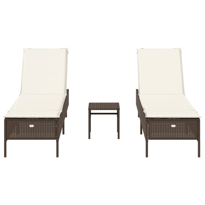 3-tlg. Sonnenliegen-Set mit Auflage Braun Poly Rattan