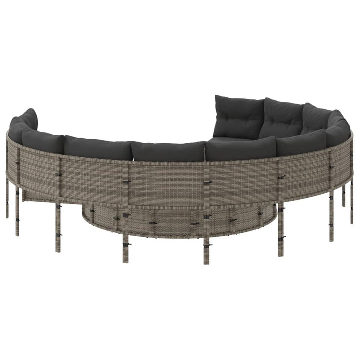 Gartensofa mit Kissen Rund Grau Poly Rattan