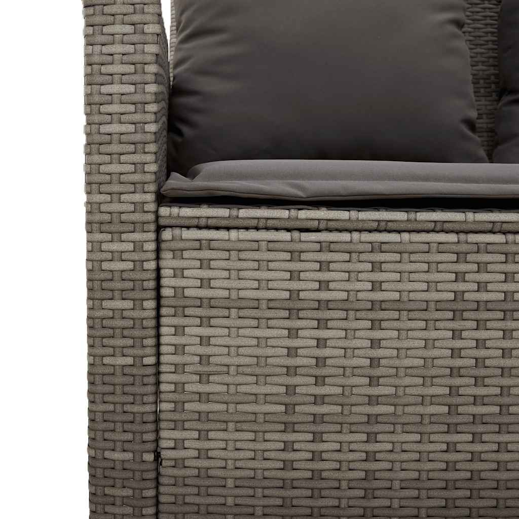 Gartensofa 2-Sitzer mit Kissen & Tisch Grau Poly Rattan