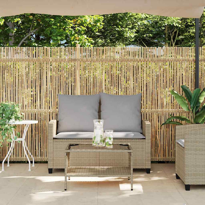 Gartensofa 2-Sitzer mit Kissen & Tisch Beige Poly Rattan