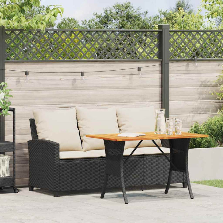 Gartensofa 3-Sitzer mit Kissen & Tisch Schwarz Poly Rattan