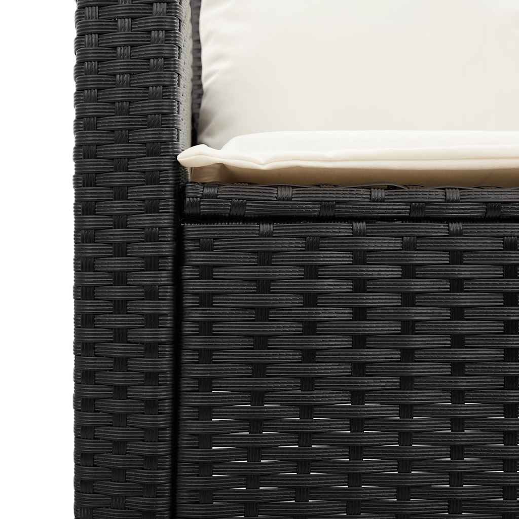 Gartensofa 3-Sitzer mit Kissen & Tisch Schwarz Poly Rattan