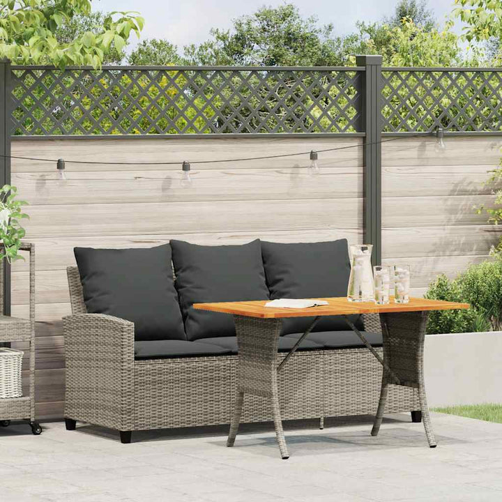 Gartensofa 3-Sitzer mit Kissen & Tisch Grau Poly Rattan