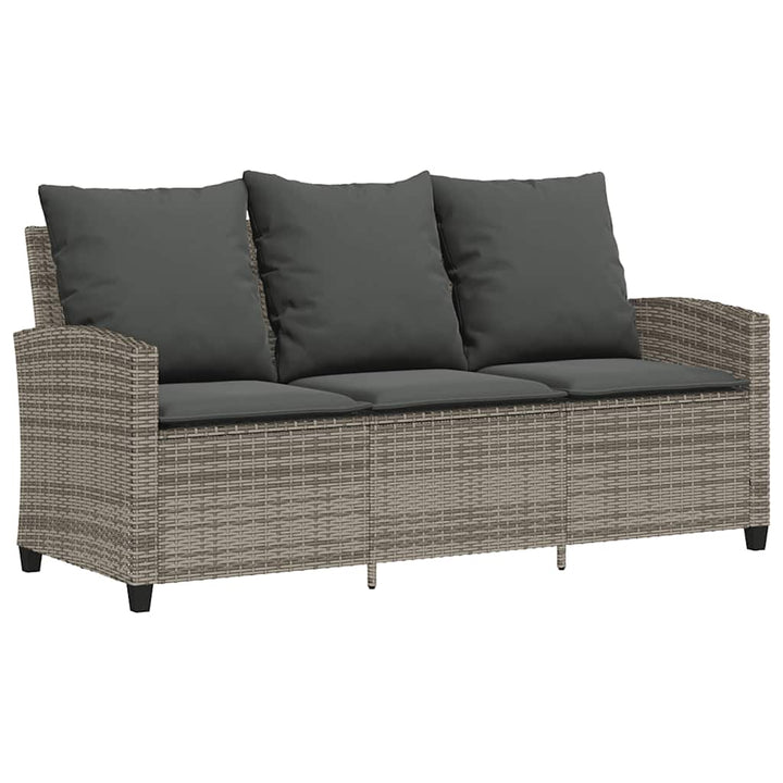 Gartensofa 3-Sitzer mit Kissen & Tisch Grau Poly Rattan