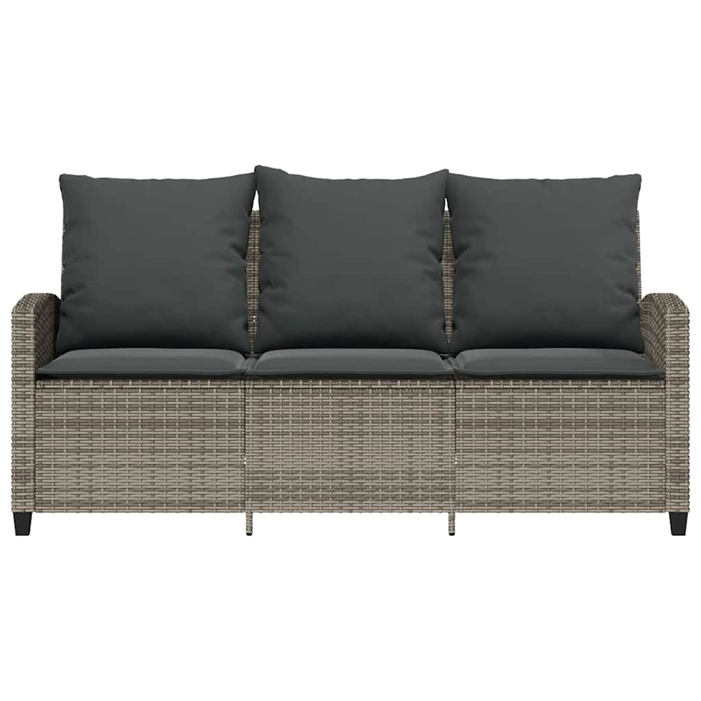 Gartensofa 3-Sitzer mit Kissen & Tisch Grau Poly Rattan