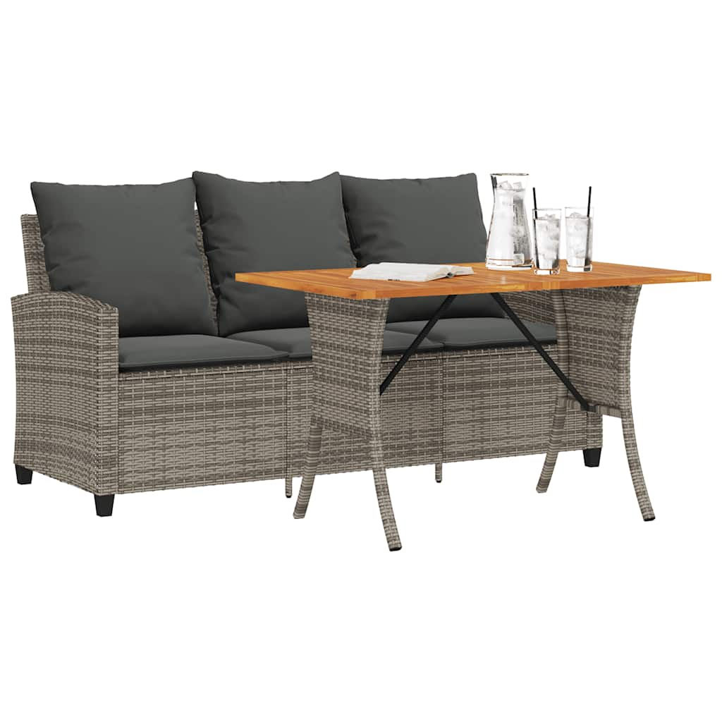 Gartensofa 3-Sitzer mit Kissen & Tisch Grau Poly Rattan