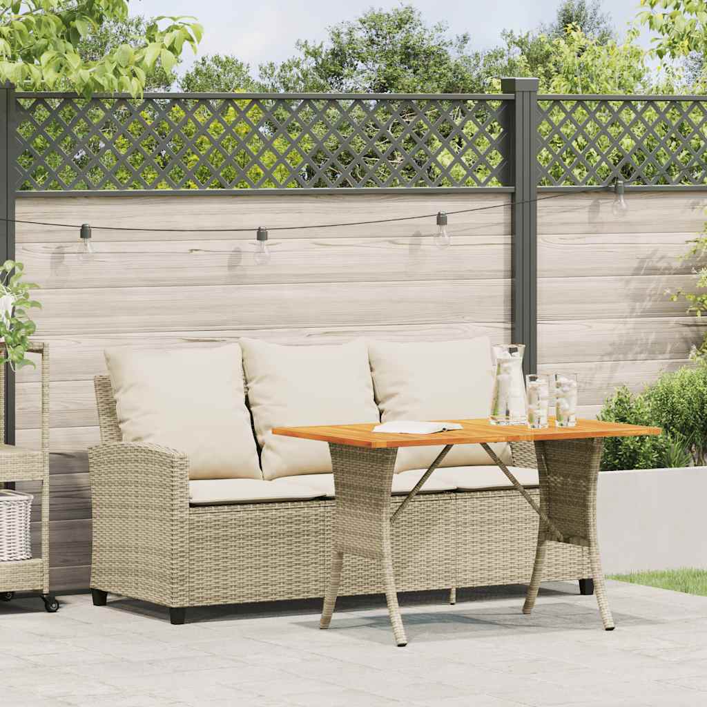 Gartensofa 3-Sitzer mit Kissen & Tisch Beige Poly Rattan