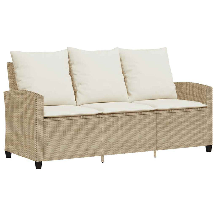 Gartensofa 3-Sitzer mit Kissen & Tisch Beige Poly Rattan