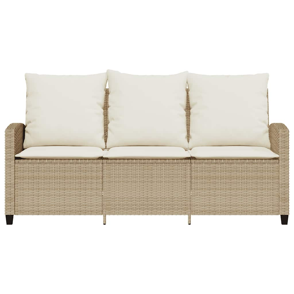 Gartensofa 3-Sitzer mit Kissen & Tisch Beige Poly Rattan