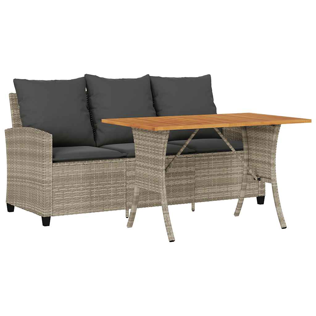 Gartensofa 3-Sitzer mit Kissen & Tisch Hellgrau Poly Rattan