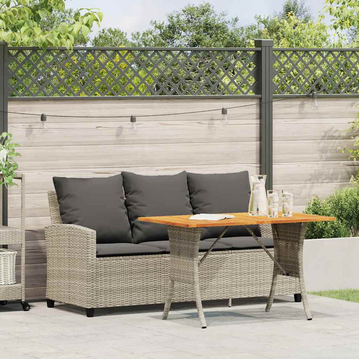 Gartensofa 3-Sitzer mit Kissen & Tisch Hellgrau Poly Rattan