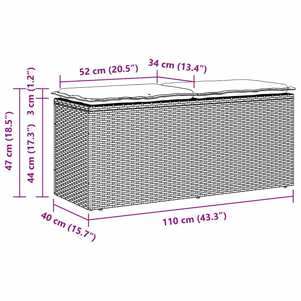 Gartenbank mit Kissen Braun 110x40x44 cm Poly Rattan